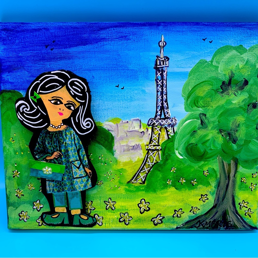 ORIGINAL mixed media, 8x10, by KMBRIS, “Ma bichette en Paris”